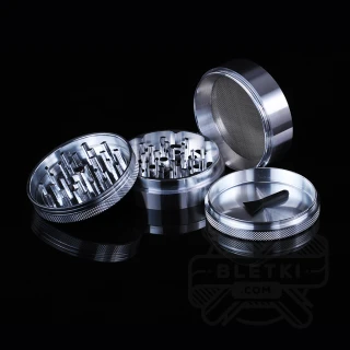 Aluminiowy młynek (grinder) Hammercraft 63mm  - 4 częściowy z magnesem (srebrny)