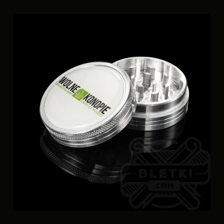 Metalowy młynek (grinder) Wolne Konopie 50mm - 2 częściowy z magnesem srebrny (biały)