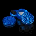 Młynek metalowy Aerospaced 50mm 4-częściowy niebieski rozłożony