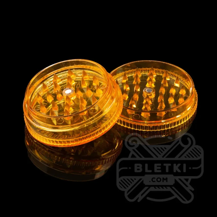 Plastikowy młynek (grinder) Buddies 60mm - 2 częściowy z magnesem (pomarańczowy)