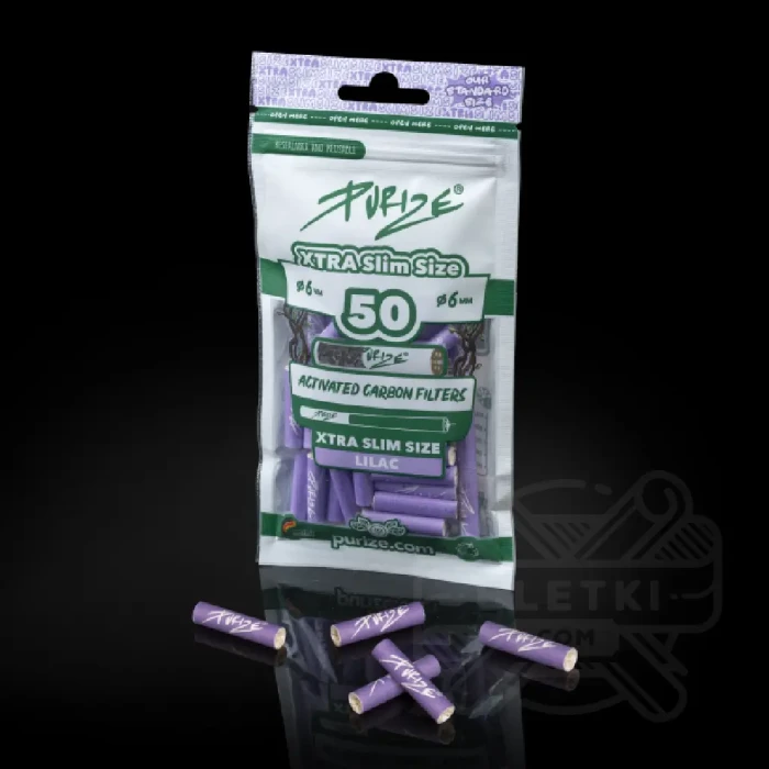 Filtry z węglem aktywnym Purize Xtra Slim 6mm (50 szt.) - liliowe