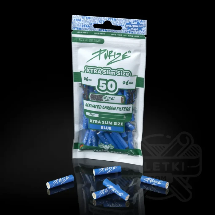 Filtry z węglem aktywnym Purize Xtra Slim 6mm (50 szt.) - niebieskie