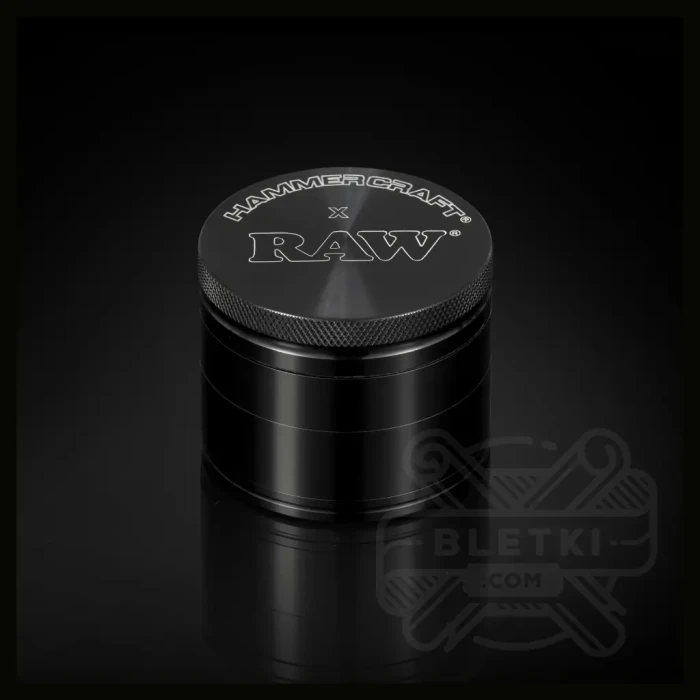 Metalowy młynek (grinder) Hammercraft x Raw 55 mm - 4 częściowy z magnesem czarn