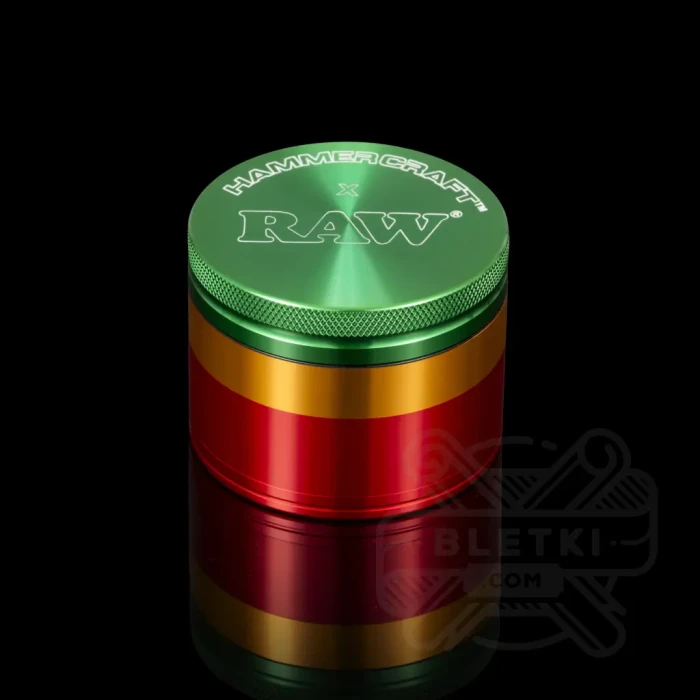 Metalowy młynek (grinder) Hammercraft x Raw 61 mm - 4 częściowy z magnesem rasta