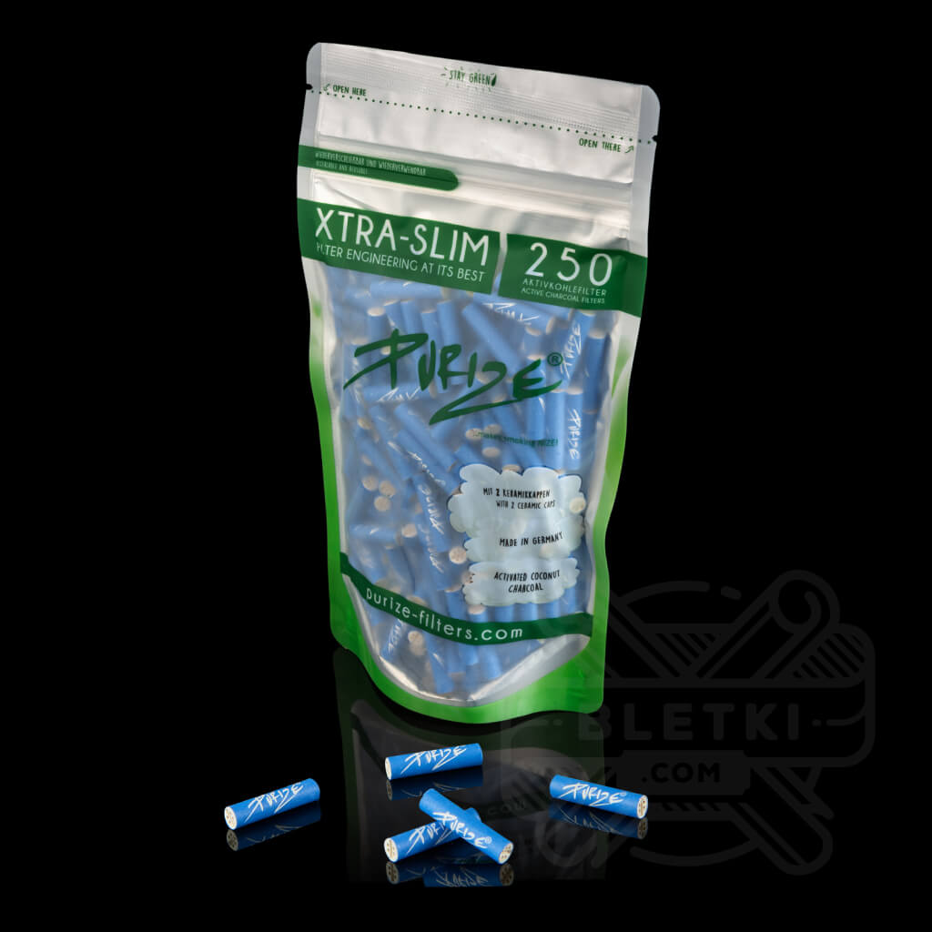 Filtry z węglem aktywnym Purize Xtra Slim 6mm (250 szt.) - niebieskie